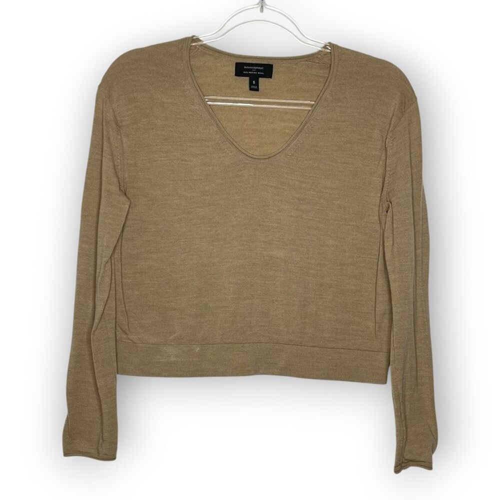 Banana Republic Tan 100% Merino Wool Knit Cropped Pullover Sweater Women’s Small